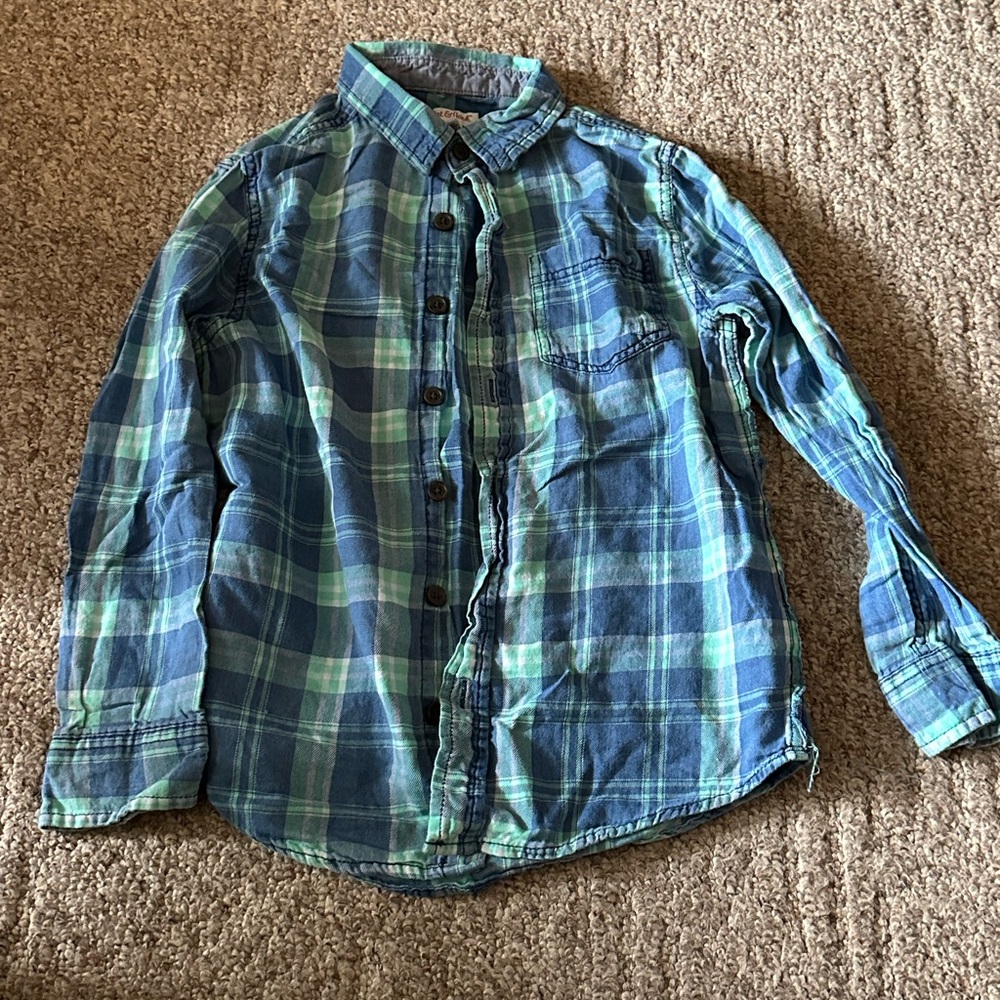 Cat & Jack Blue and Green Plaid Kids Button Down Shirt